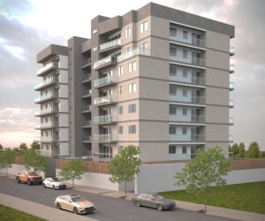 Render fachada residencial Trébol Sagunto.